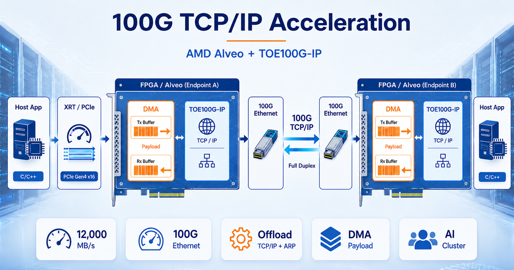 TOE100G-IP System Architecture Flow Diagram